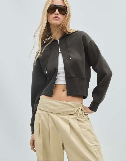 Stradivarius sweat-shirt à capuche zippé vert, 2 de 7