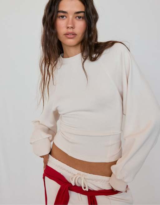 Stradivarius sweat-shirt cintré à la taille toucher doux vanille, 5 de 7