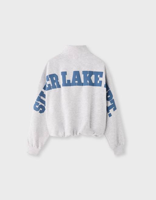 Stradivarius sweat-shirt court à col montant en gris chiné, 2 de 2