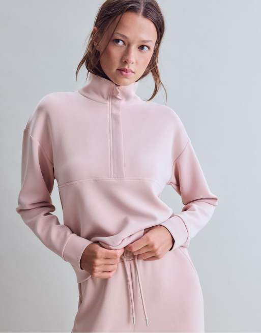 Stradivarius sweat-shirt doux au toucher zippé rose pastel, 4 de 6