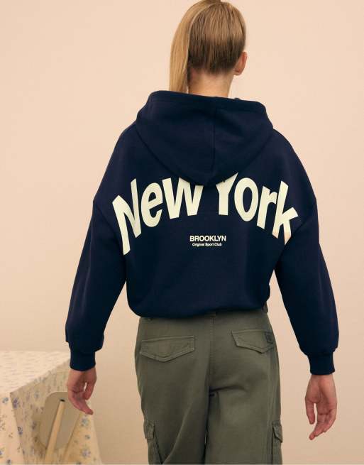 Stradivarius sweat-shirt oversize à motif bleu marine, 3 de 7