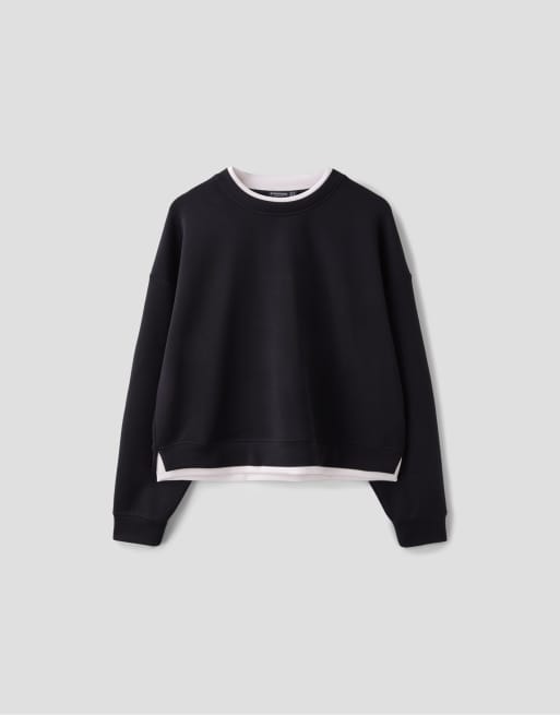 Stradivarius sweat-shirt oversize contrasté noir, 6 de 7