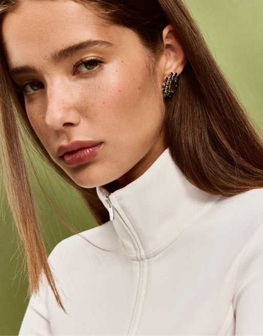 Stradivarius sweat-shirt zippé ajusté couleur vanille, 4 de 7