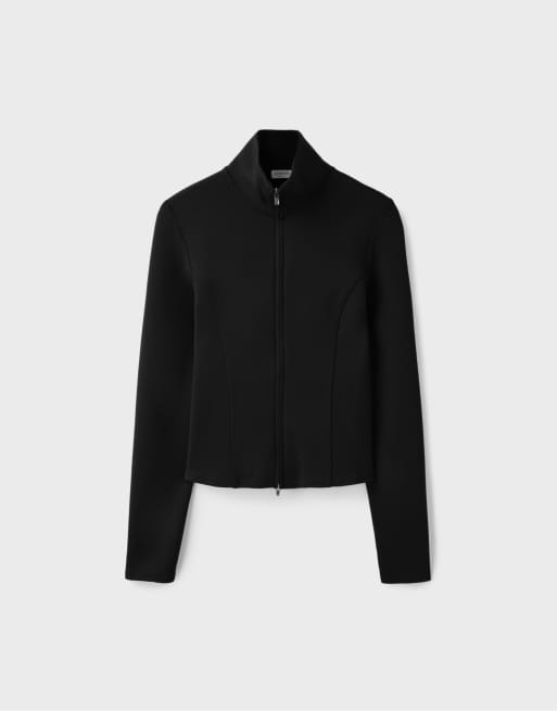 Stradivarius sweat-shirt zippé ajusté noir, 6 de 7