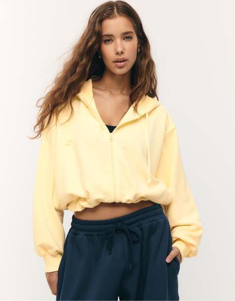 Stradivarius - Sweat style bomber à capuche avec imprimé - Jaune pastel - view 1