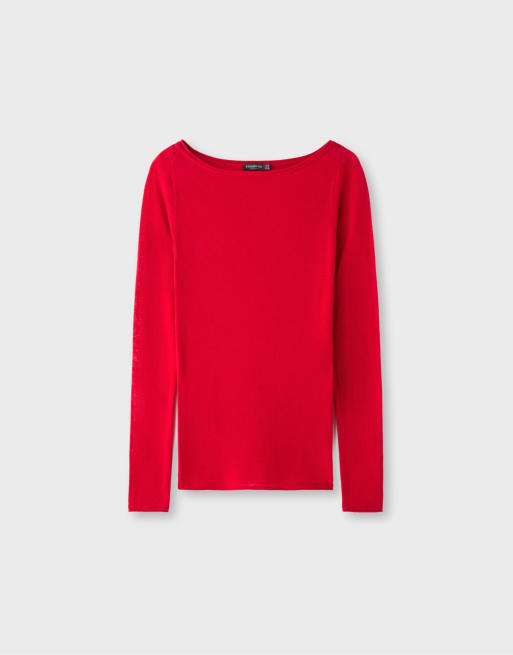 Stradivarius sweater med bådudskæring i rød, 6 af 7