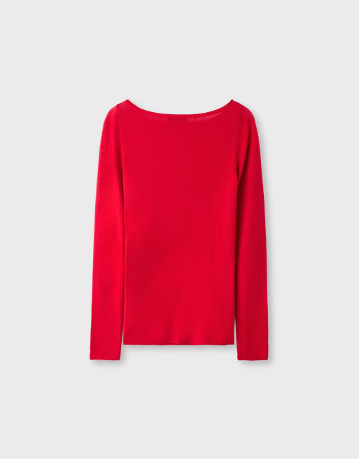 Stradivarius sweater med bådudskæring i rød, 7 af 7