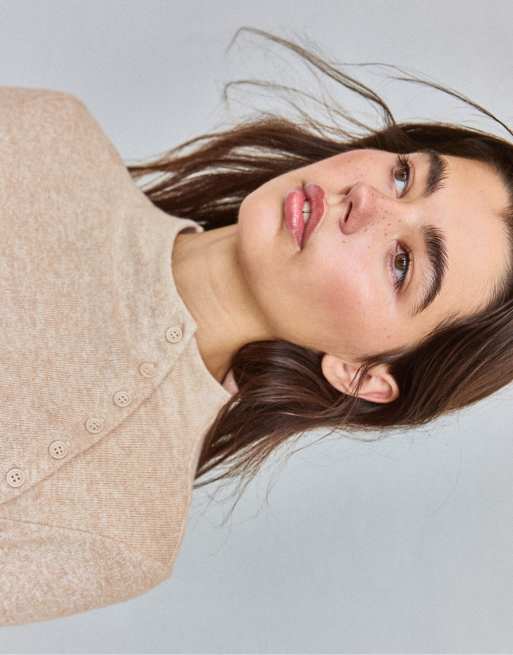 Stradivarius sweater med knapper og ståkrave i beige, 4 af 7