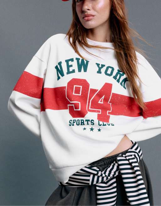 Stradivarius sweatshirt i bomuldsblanding med placeret print, regular, rød, 5 af 7