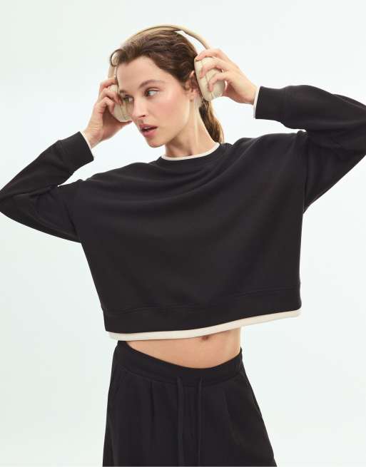 Stradivarius sweatshirt i oversized med kontrast i sort, 2 af 7