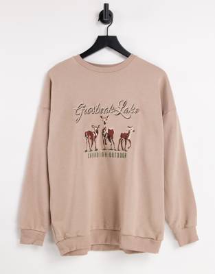 Stradivarius - Sweatshirt in Hellbraun mit Grafik-Neutral