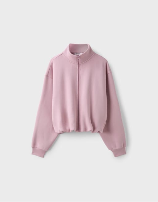 Stradivarius sweatshirt med hög krage och kort design i dusty rose, 6 av 7