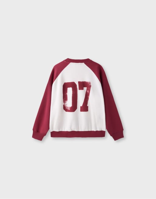 Stradivarius sweatshirt med kontrast i mørkerød, 7 af 7