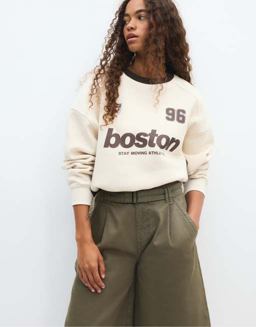 Stradivarius sweatshirt med kontrastkrave i ecru, 5 af 7