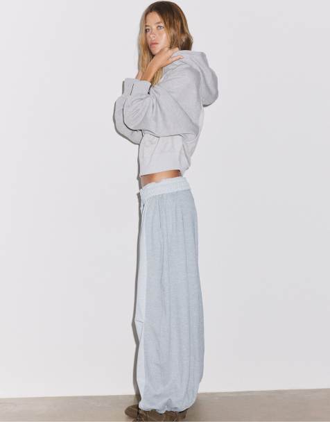 Stradivarius sweatshirt med kontrasttryck i gråmelerad - view 1