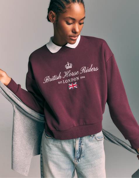 Stradivarius - Sweatshirt met borduursel en polokraag in paars - view 1