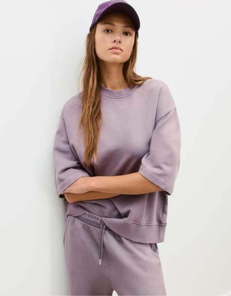 Stradivarius - Sweatshirt met korte mouwen en vervaagd effect in paars - view 1