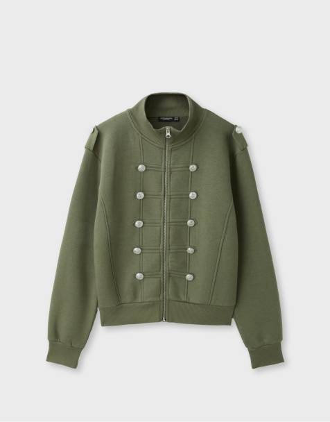 Stradivarius sweatshirt met metalen knopen en rits in kaki - view 1