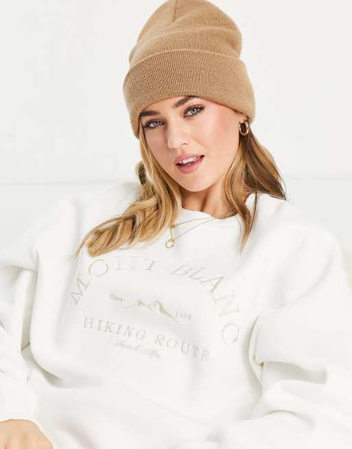 Stradivarius - Sweatshirt met Mont Blanc-motief in ecru