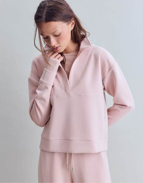 Stradivarius sweatshirt met zachte touch en rits in pastelroze - view 1