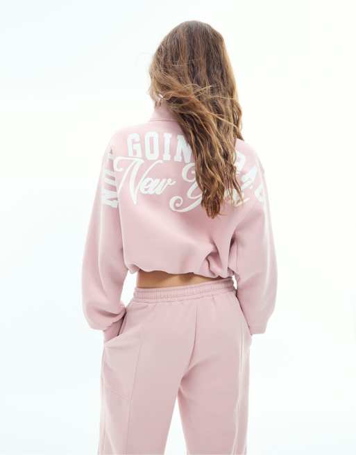 Stradivarius Sweatshirt mit hohem Kragen in Dusty Rose, cropped, 3 von 7