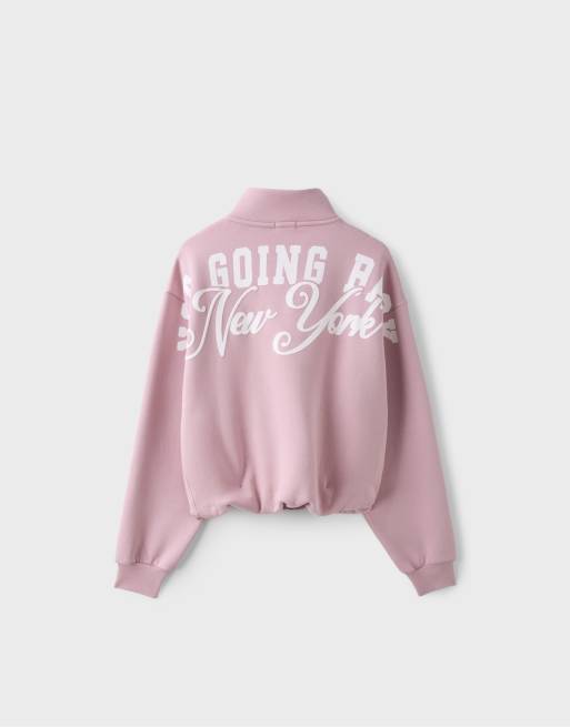 Stradivarius Sweatshirt mit hohem Kragen in Dusty Rose, cropped, 7 von 7