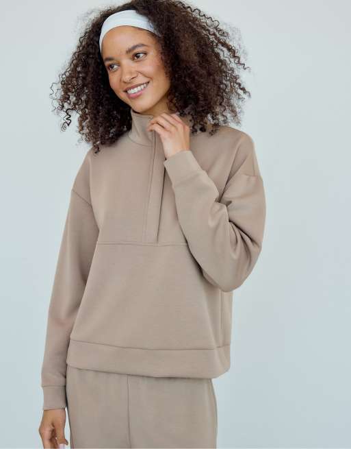 Stradivarius Sweatshirt mit weicher Haptik und Reißverschluss in Beige, 2 von 7