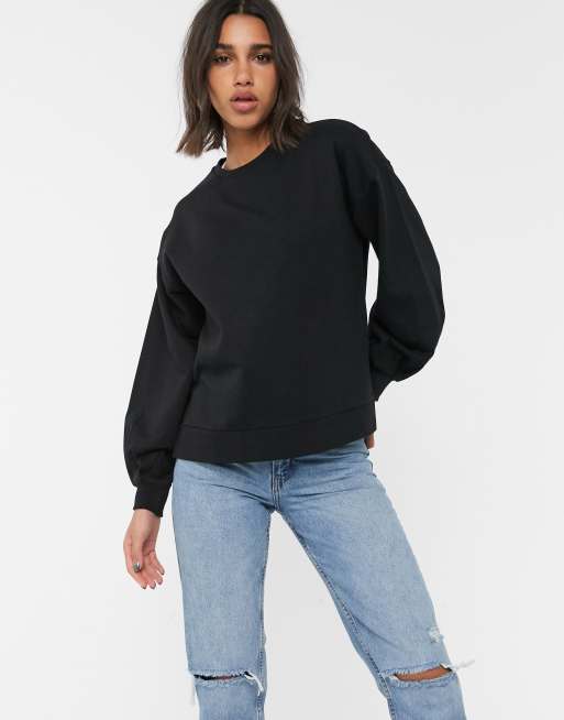 Stradivarius sweatshirt with volume sleeve in black | ASOS