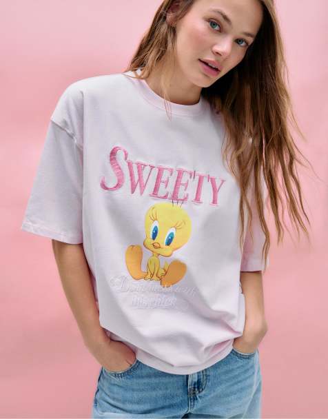 Stradivarius Sweety short sleeve round neck t-shirt in bubblegum pink - view 1