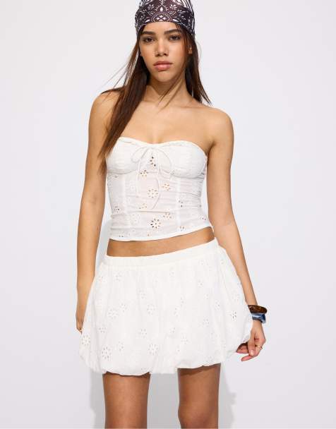 Stradivarius - Swiss - Gonna a palloncino bianca ricamata - view 1