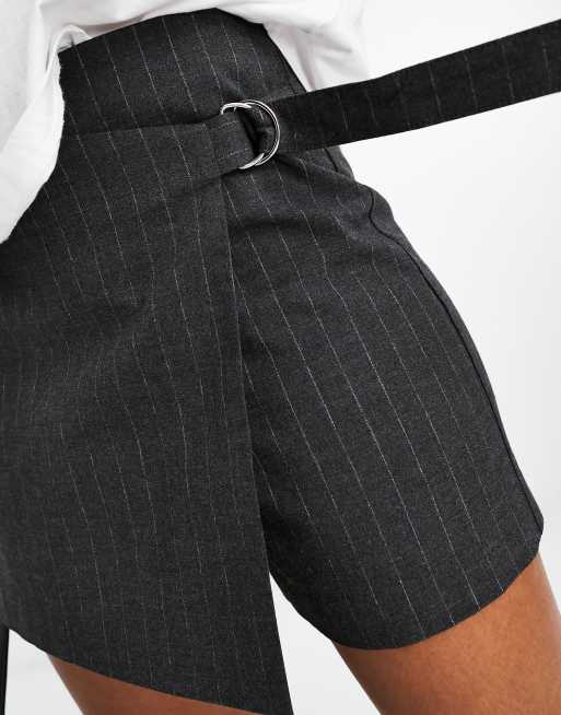 Stradivarius – Szare spódnicospodnie o dopasowanym kroju w prążki , 3 z 4