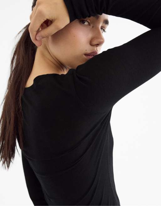 Stradivarius t-shirt 100 % coton à manches longues noir, 5 de 7