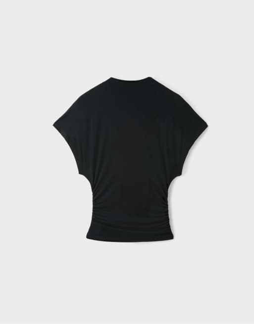 Stradivarius t-shirt à col montant froncé noir, 7 de 7