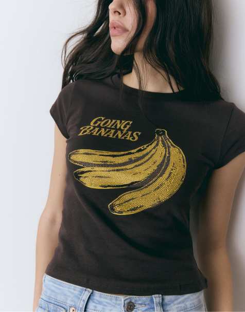 Stradivarius - T-shirt à imprimé bananes et manches courtes - Marron - view 1