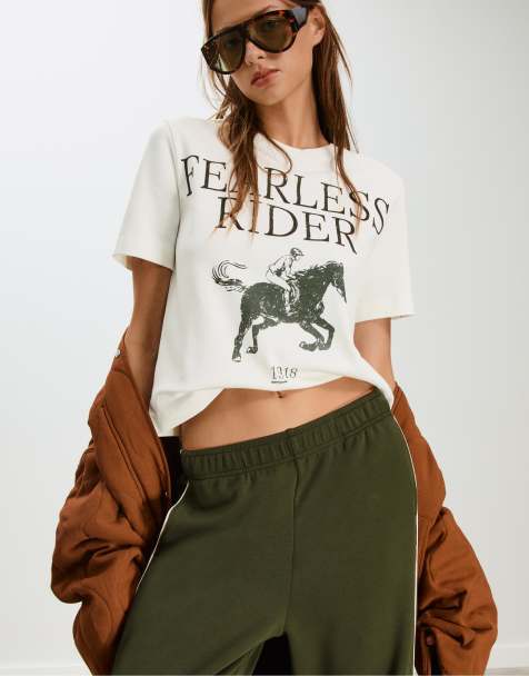 Stradivarius - T-shirt à imprimé floqué - Écru - view 1