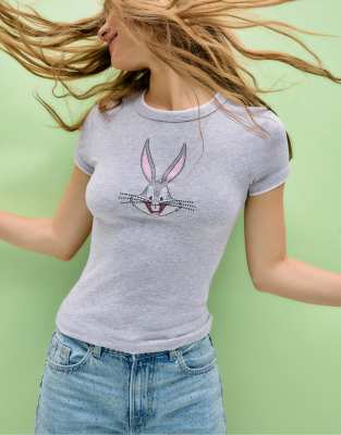 T-shirt à manches courtes et imprimé Bugs Bunny - Gris chiné S