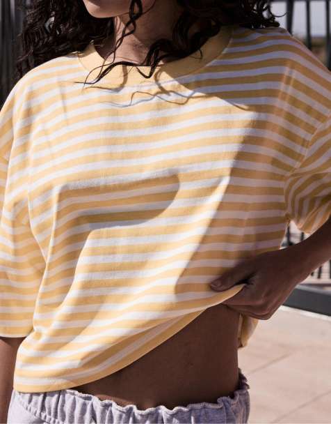 Stradivarius - T-shirt à manches courtes et rayures - Jaune pastel - view 1