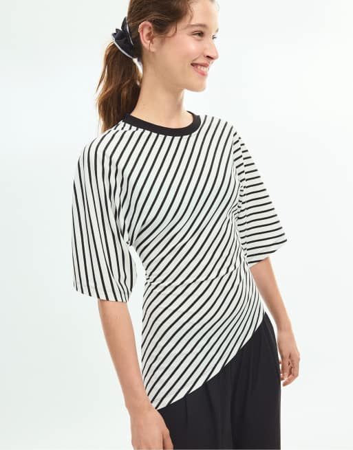Stradivarius t-shirt à manches courtes rayé écru, 2 de 7