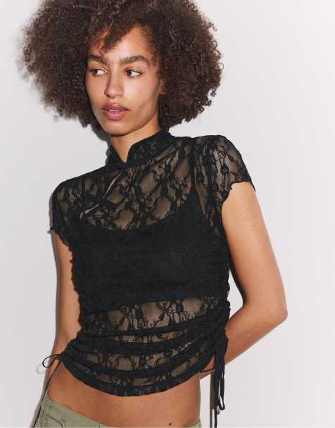 Stradivarius - T-shirt à manches courtes style qipao - Noir - view 1