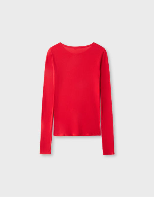 Stradivarius t-shirt à manches longues 100 % coton bordeaux foncé, 7 de 7