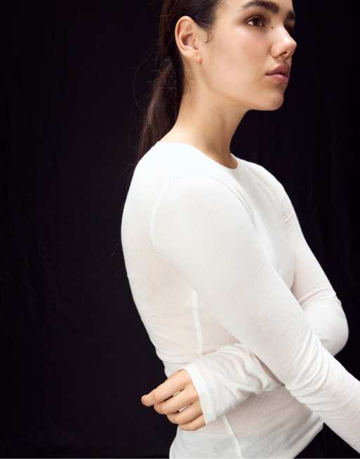 Stradivarius t-shirt à manches longues 100 % coton écru, 5 de 7
