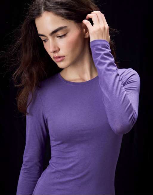 Stradivarius t-shirt à manches longues 100 % coton lilas, 4 de 7