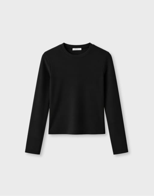 Stradivarius t-shirt à manches longues à col rond noir, 6 de 7