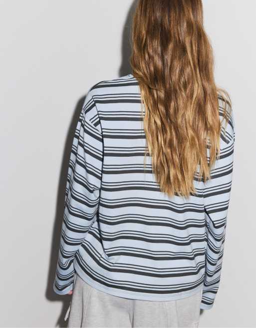 Stradivarius t-shirt à manches longues à rayures bleu ciel, 3 de 7