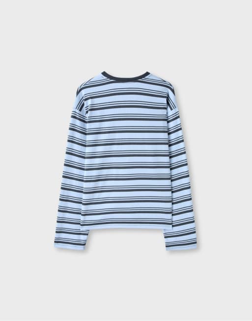 Stradivarius t-shirt à manches longues à rayures bleu ciel, 7 de 7