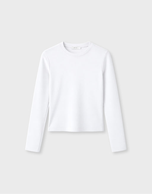 Stradivarius t-shirt à manches longues col rond écru, 6 de 7