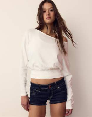 T-shirt à manches longues et encolure bateau avec bande - Écru-Blanc XS