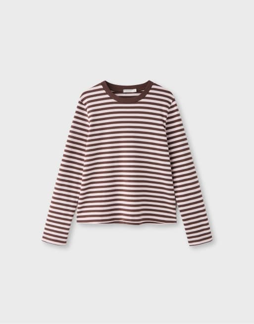 Stradivarius T-shirt à manches longues rayé rose pastel, 6 de 7