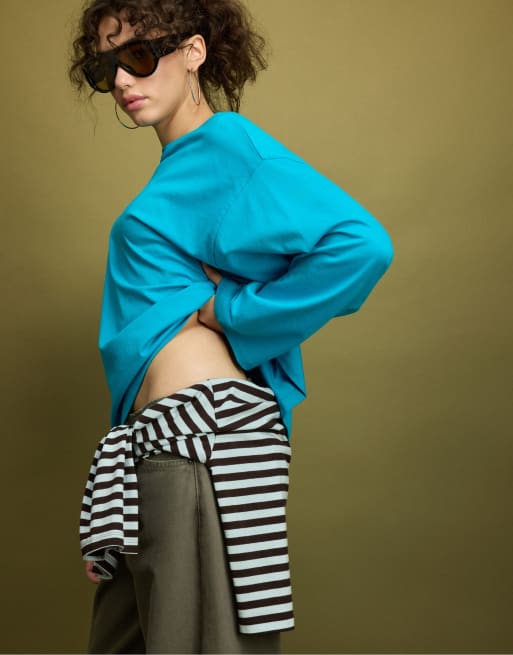 Stradivarius t-shirt à manches longues turquoise, 2 de 7