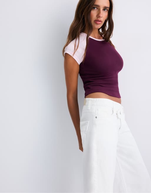 Stradivarius T-shirt a maniche corte raglan in viola scuro, 2 di 7